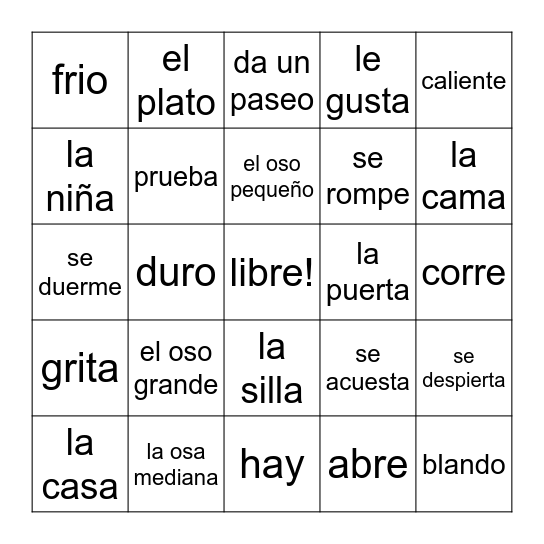 Los tres osos loteria Bingo Card