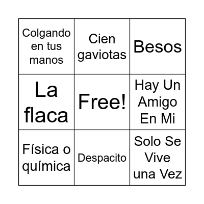 Bingo musical G11 Bingo Card