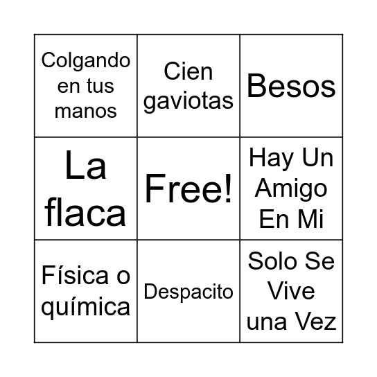 Bingo musical G11 Bingo Card