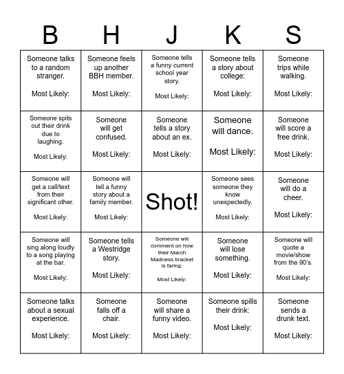 BBH Bingo Card