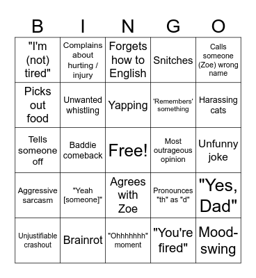 Lara Bingo Card