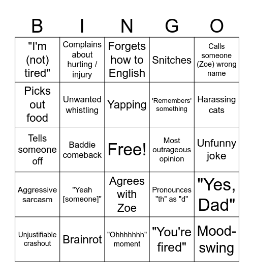 Lara Bingo Card