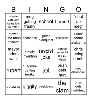 family guy bingo Card