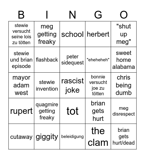 family guy bingo Card