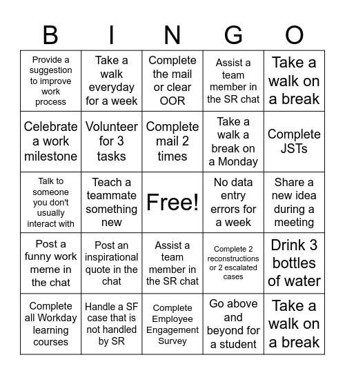 Student Records Spring Break Bingo Card
