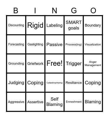 Therapy Bingo Card