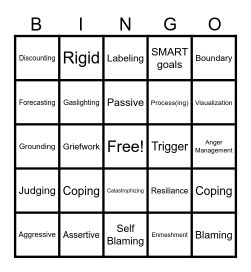 Therapy Bingo Card