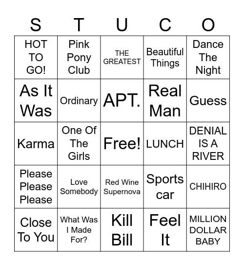 (4) StuCo Music Bingo - 2020s Bingo Card