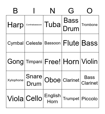 Instrument Bingo Card
