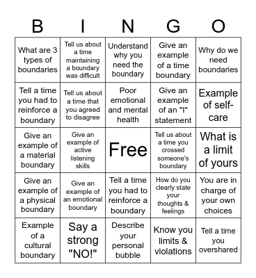 Boundaries Bingo Card