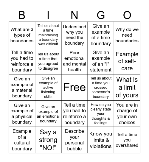 Boundaries Bingo Card