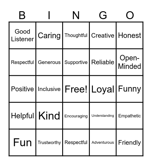 Friendship Bingo Card