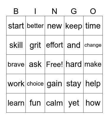 I Can! Bingo Card