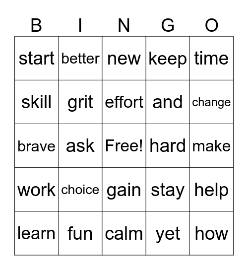 I Can! Bingo Card