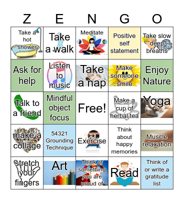 Relaxation Bingo Card