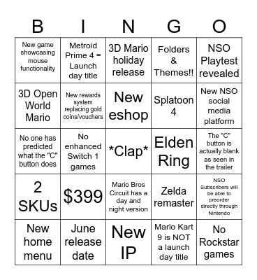 Switch 2 Direct Bingo Card
