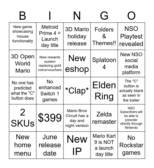 Switch 2 Direct Bingo Card