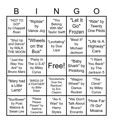 Music Bingo Card