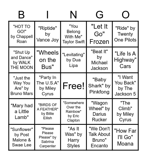 Music Bingo Card