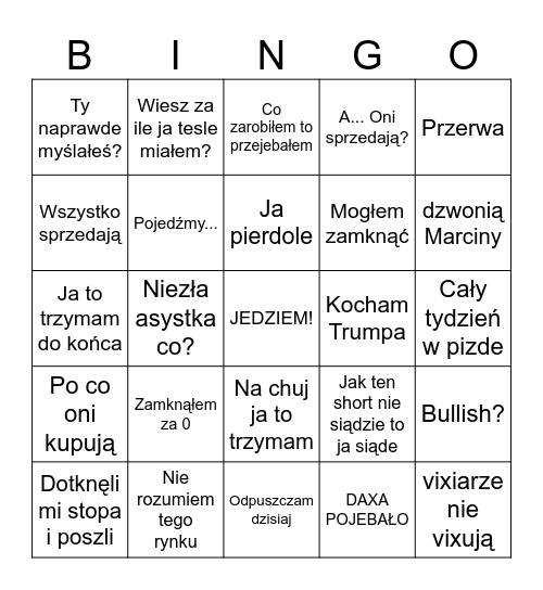 Złote myśli Touchy Tada Bingo Card