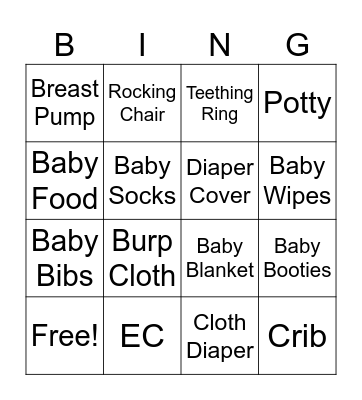 Baby Shower Bingo Card