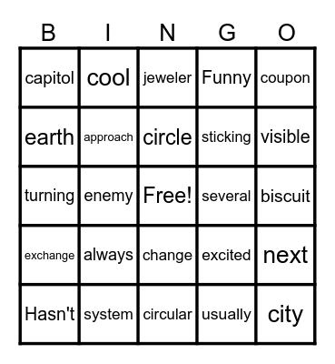 3rd grade Bingo Card