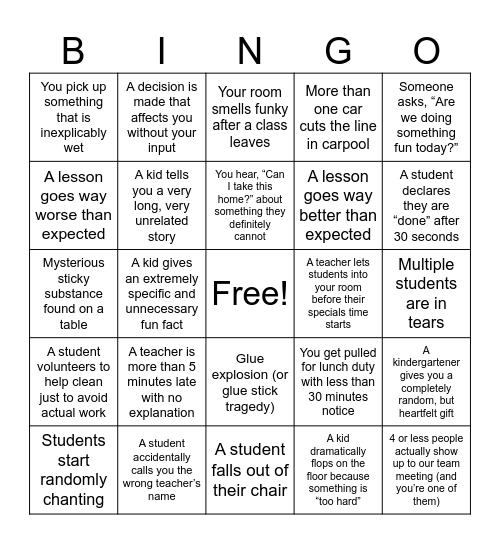 Specialist Bingo Card