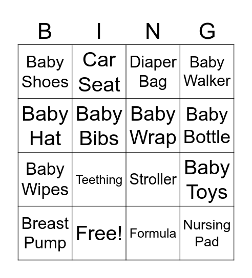 Baby Shower Bingo Card
