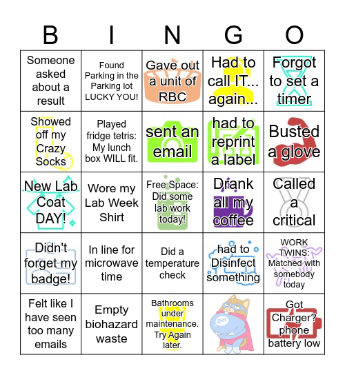 2021 Lab Week Bingo Card