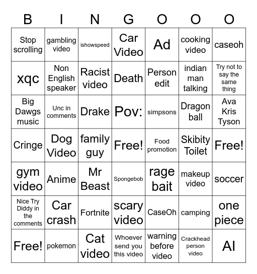 INSTAGRAM Bingo Card