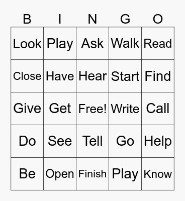 Verbs in English Bingo Card