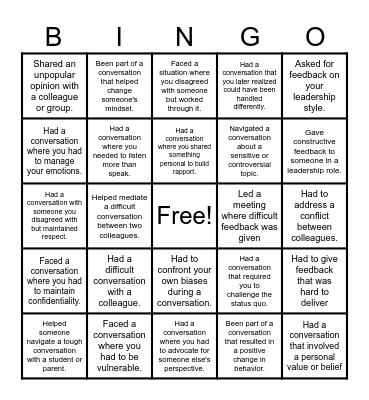 Courageous Conversation Bingo Card