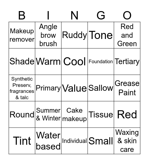 MAKE UP Bingo Card