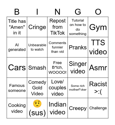 Instagram reel bingo Card