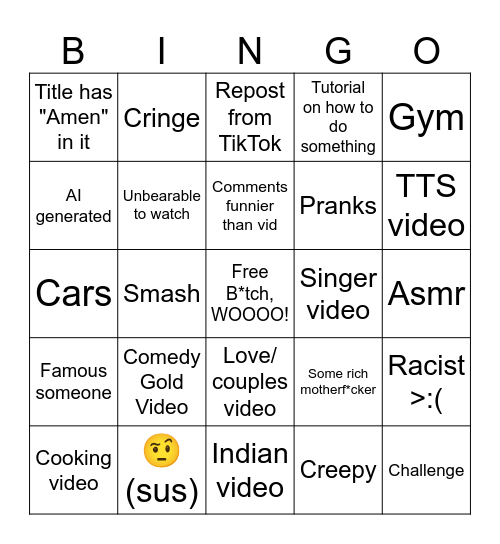 Instagram reel bingo Card