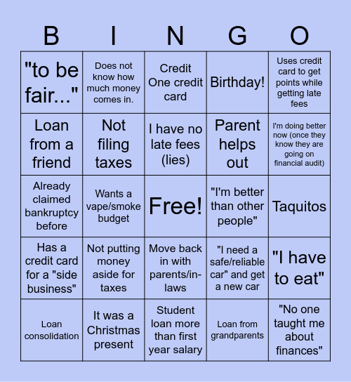 Financial Audit Bingo Card