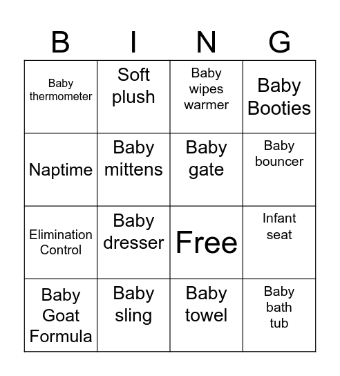 Baby Shower Bingo Card