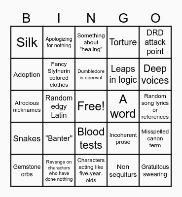 dracospells HP badfic Bingo Card