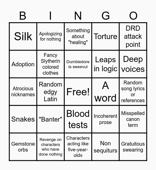 dracospells HP badfic Bingo Card