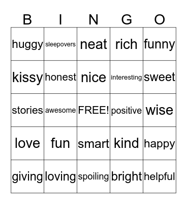 Grandparent's Day Bingo Card