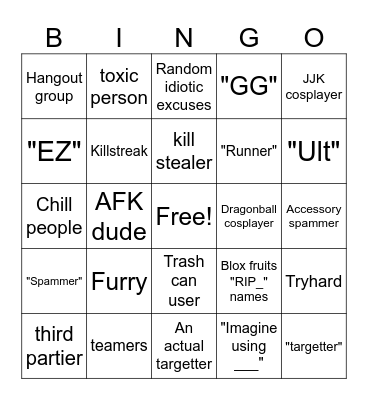 TSB bingo Card