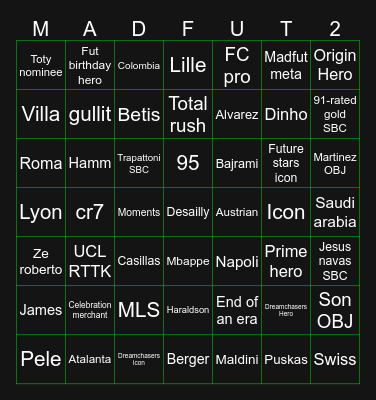 Madfut bingo Card
