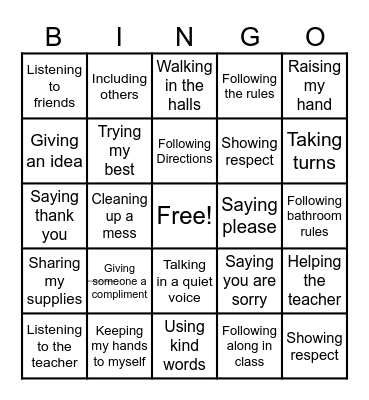 Behavior BINGO Card