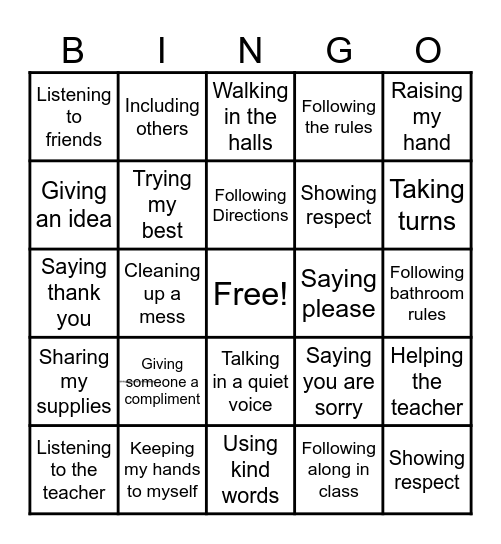 Behavior BINGO Card