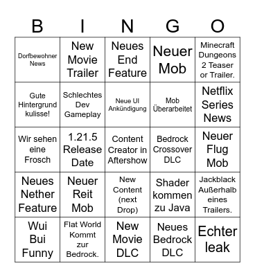 Minecraft Live 2025 Bingo Card