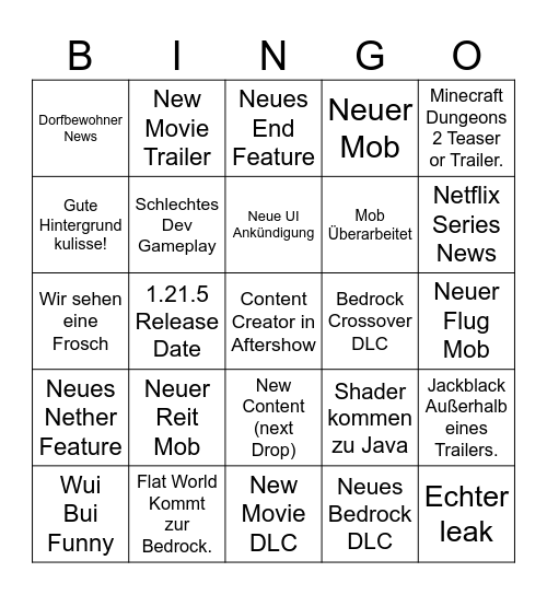 Minecraft Live 2025 Bingo Card