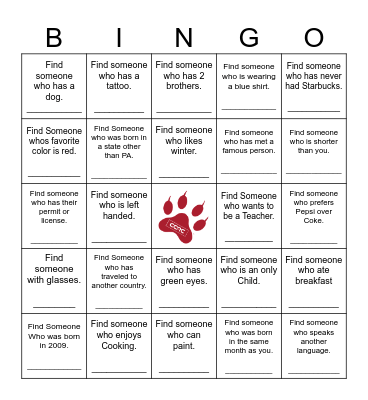Find Someone Who Bingo Card