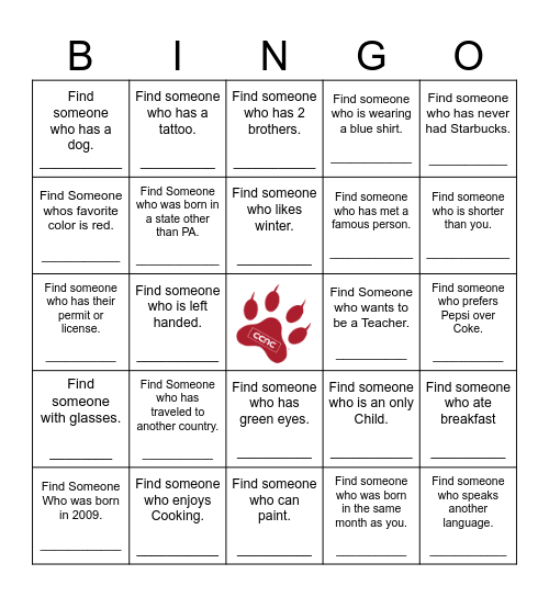 Find Someone Who Bingo Card