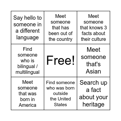 Multicultural Bingo Card