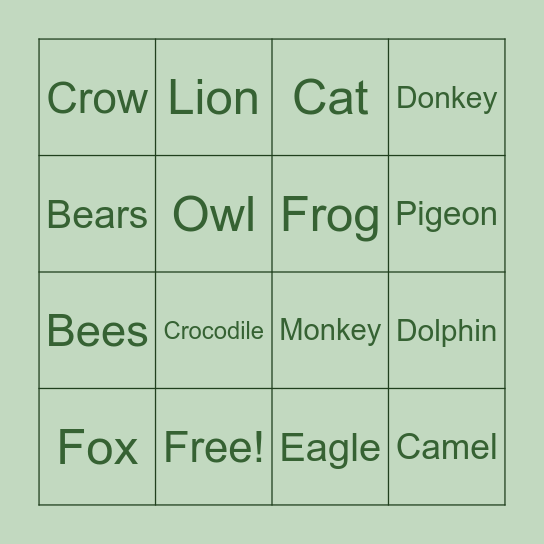 Guess the Animal! Bingo Card